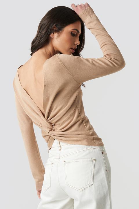 Back Cross Knitted Sweater Beige