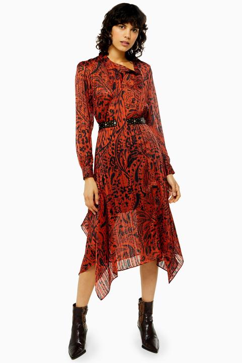 Womens Idol Pussybow Paisley Dress - Red, Red