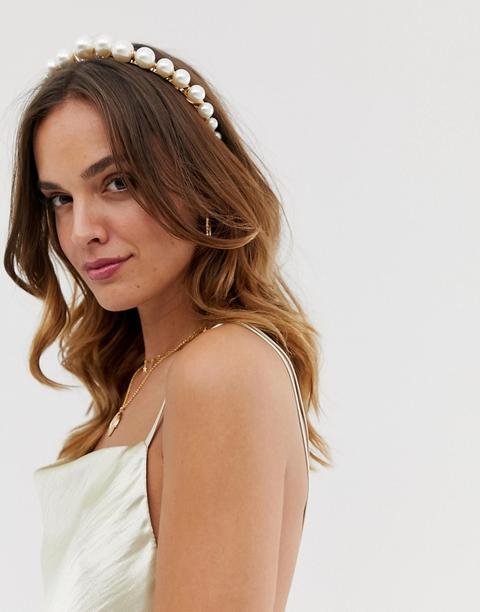 Asos Design - Cerchietto Oro Con Perle Sfumate - Oro