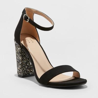 Women's Ema Glitter Satin High Block Heel Pump Sandal - A New Day