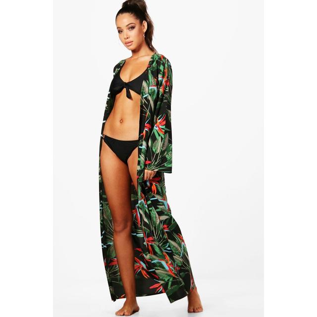 black maxi beach kimono