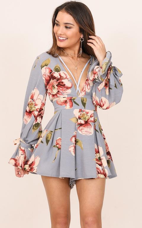 Careless Days Playsuit In Blue Floral