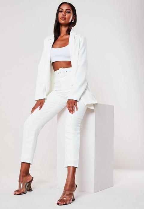 White Co Ord Seam Detail Cigarette Trousers, White