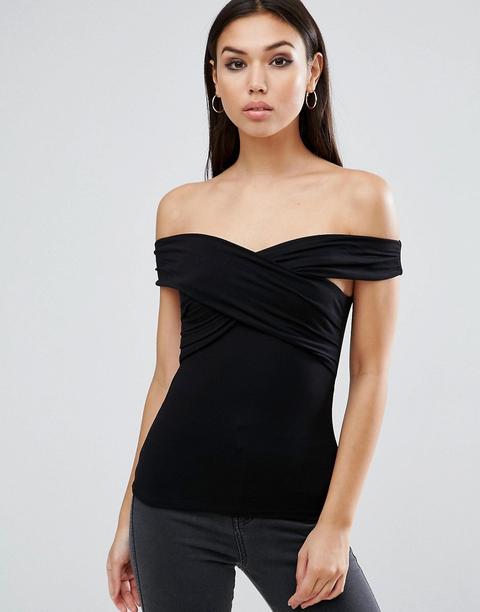 Asos - Top Con Spalle Scoperte E Incrocio Davanti - Nero