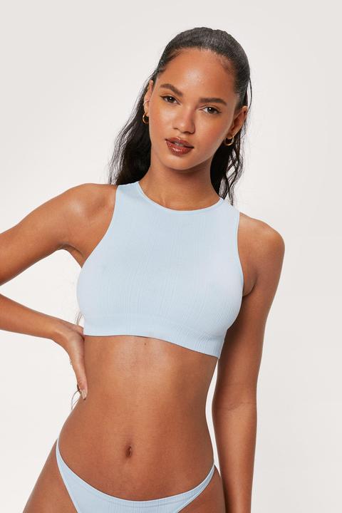 Womens Seamless Ribbed Racerback Crop Top