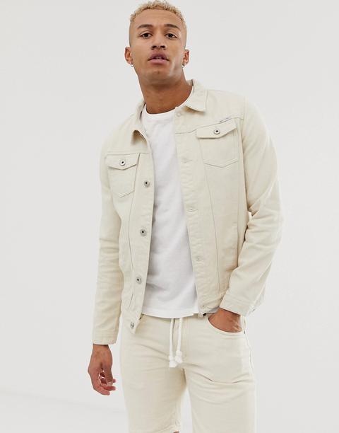 Liquor N Poker Slim Fit Denim Jacket In Ecru-cream