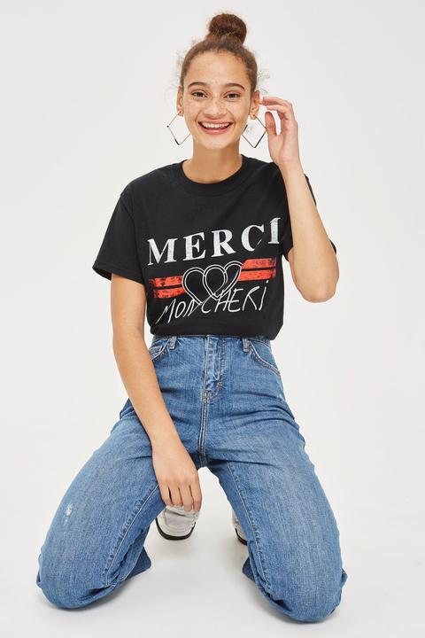 Womens 'merci' Graphic T-shirt - Black, Black