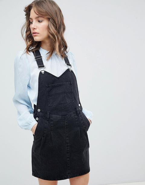 Asos Design - Vestito Di Jeans Stile Salopette Con Pinces Nero Slavato - Nero