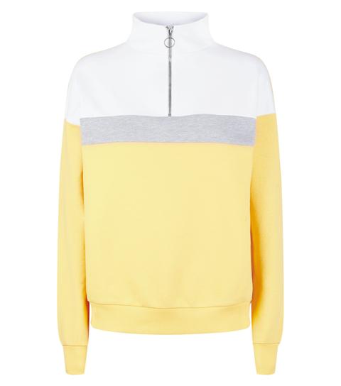 Yellow Colour Block Half Zip Sweatshirt New Look