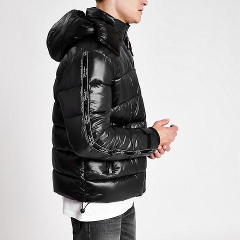 Prolific black tape hooded puffer jacket on sale