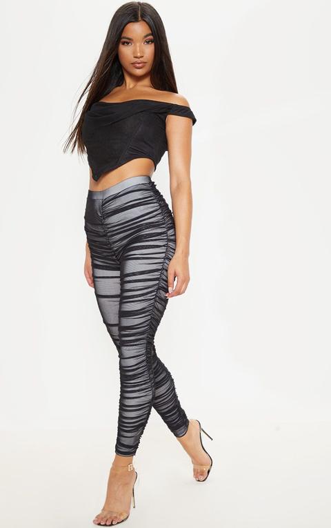 Piera Black Ruched Mesh Trousers