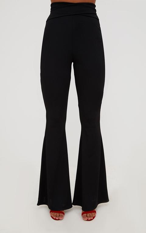 Black Strappy Waist Flared Trousers