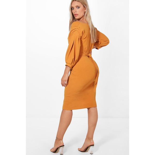 plus off the shoulder wrap midi dress