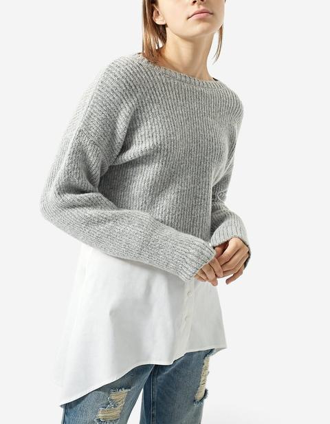 Pullover Crop Infeltrito Grigio Melangiato