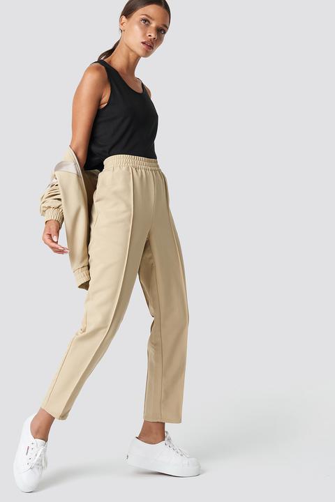 Elastic Waist Seamline Pants Black