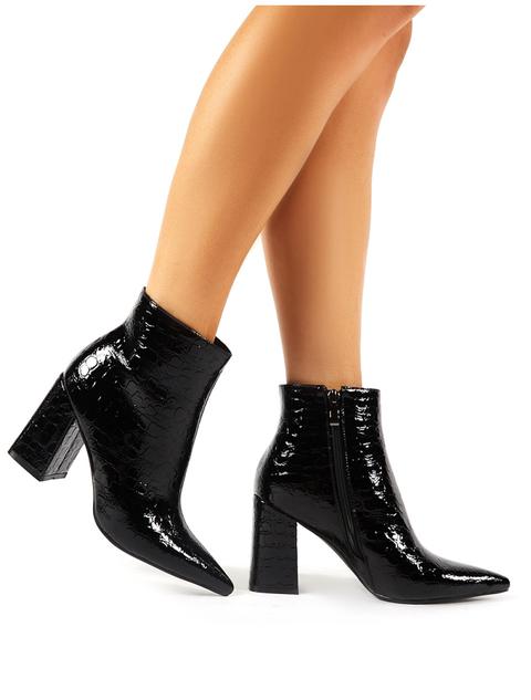 Hollie Pointed Toe Ankle Boots In Black Croc