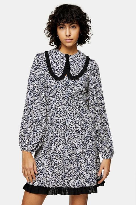 Collar Floral Print Mini Dress