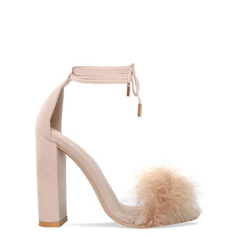 Buy > nude fluffy heels > in stock