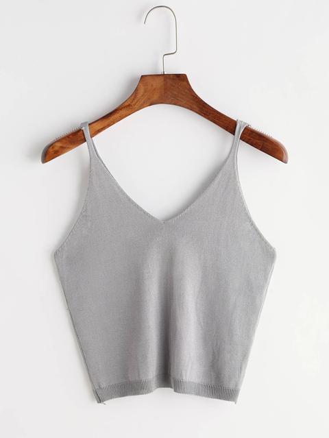 Top De Punto Con Cuello En V - Gris