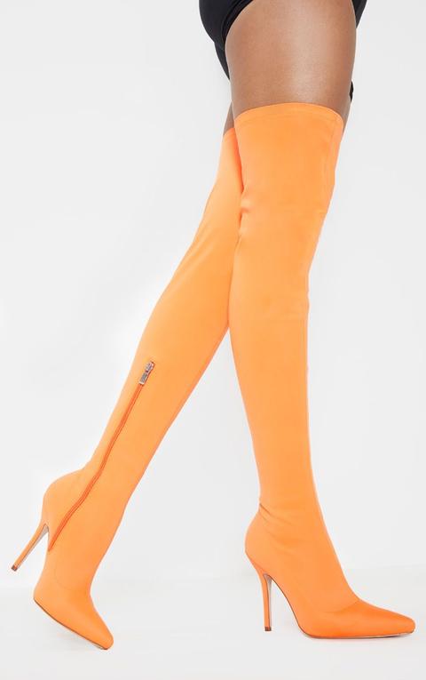 Neon Orange Thigh High Sock Boot