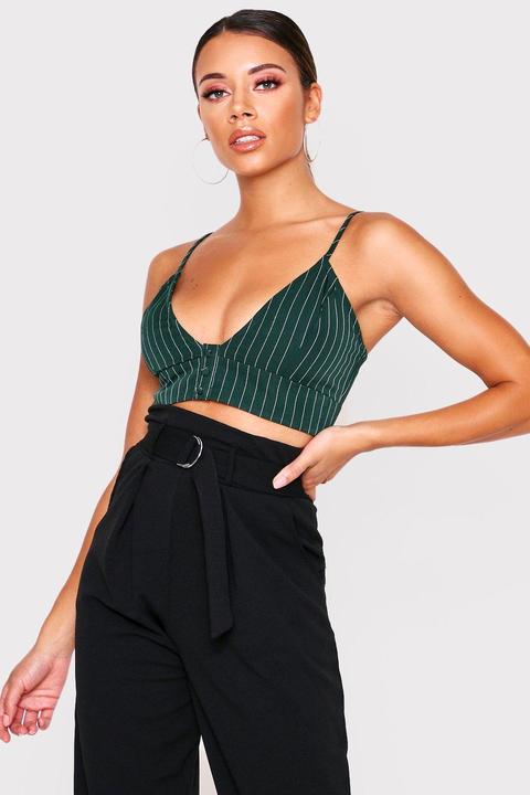 Pinstripe Button Front Crop Top