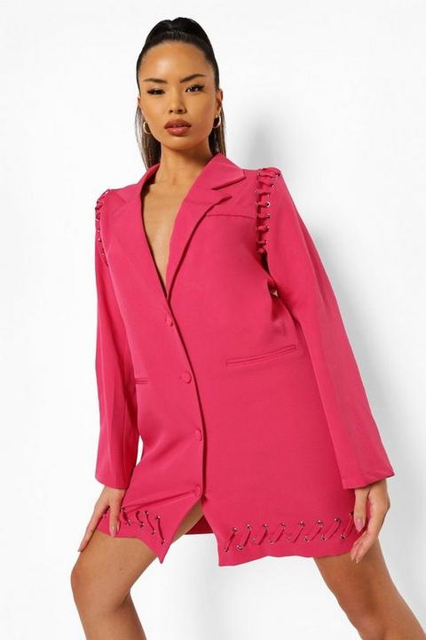 Womens Eyelet Hem Detail Blazer Dress - Pink - 8, Pink