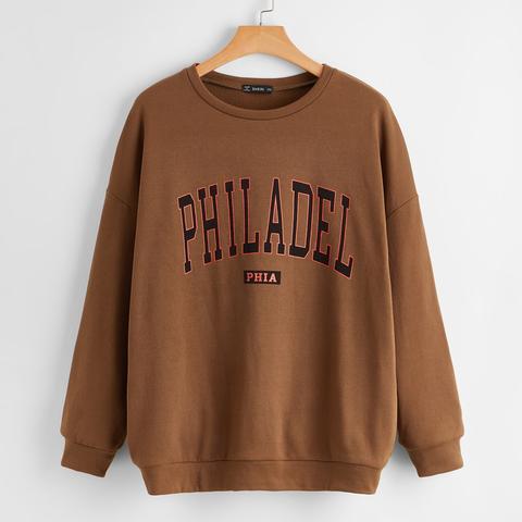 Plus Letter Graphic Drop Shoulder Sweatshirt