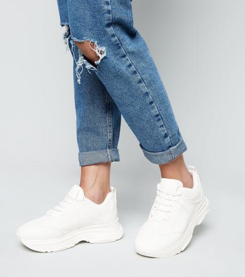 White Leather-look Chunky Trainers New Look