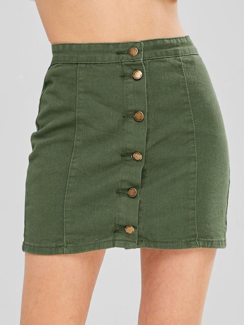 Gonna Di A-linea Con Bottoni Camouflage Green