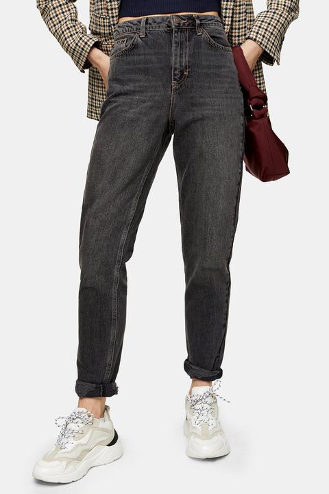 Womens Considered Washed Black Rip Hem Mom Tapered Jeans - Washed Black, Washed Black