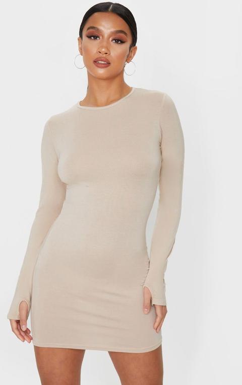 Petite Stone Jersey Thumb Hole Long Sleeve Dress