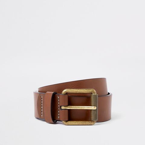 Tan Contrast Stitch Buckle Belt