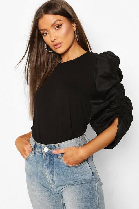 Womens Cotton Puff Sleeve T-shirt - Black - 6, Black