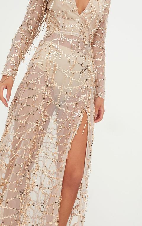 Valentina gold sequin 2025 long sleeve maxi