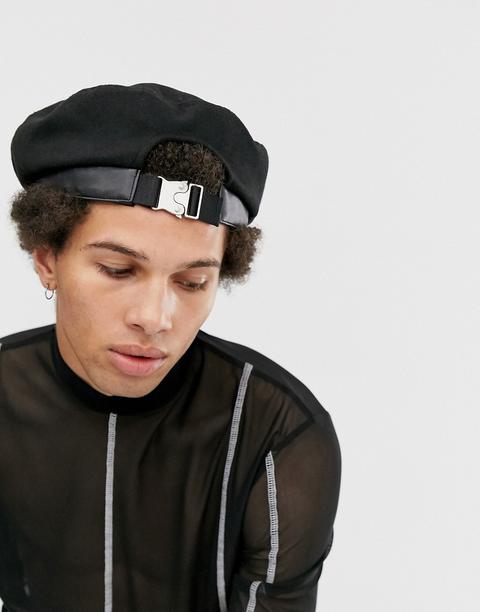 Asos Design Black Wool Beret With Hardwear