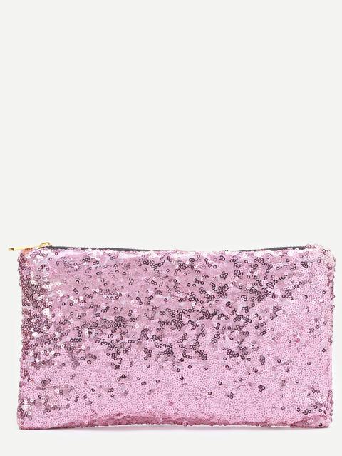 Clutch Con Lentejuelas Con Forro De Leopardo Rosa