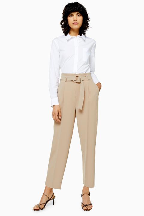 Womens Stone Buckle Peg Trousers - Stone, Stone