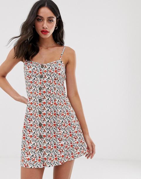 Asos Design Mini Button Through Sundress In Ditsy Print-multi