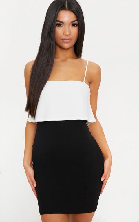 Black Contrast Strappy Panel Bodycon Dress, Black