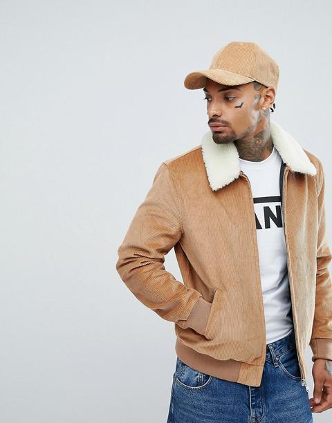 Asos - Giacca In Velluto A Coste Color Cuoio Con Colletto In Sherpa - Cuoio