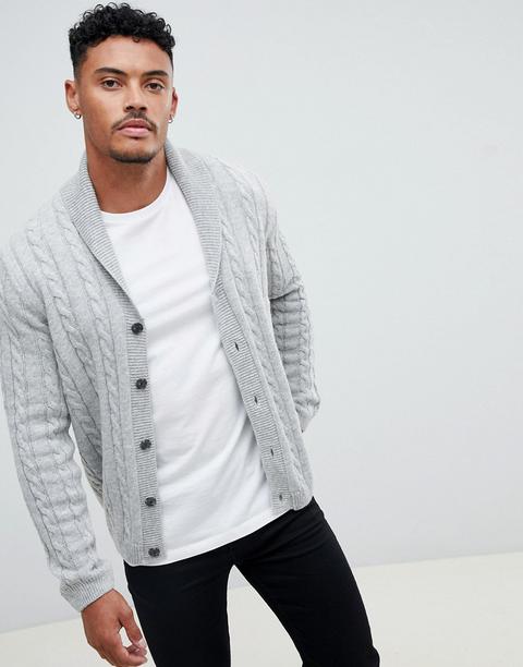 Asos Design - Cardigan A Trecce Grigio Chiaro - Grigio