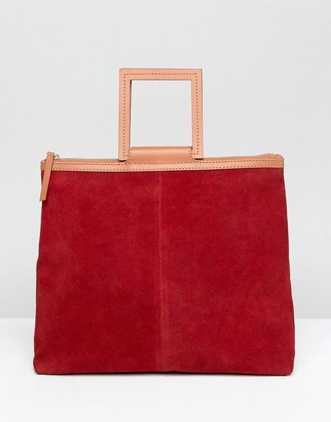 Asos Design - Maxi Borsa Scamosciata Con Manici Quadrati - Rosso