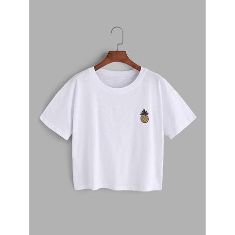 T-shirt Con Ricamo Ricamato Ananas Bianco