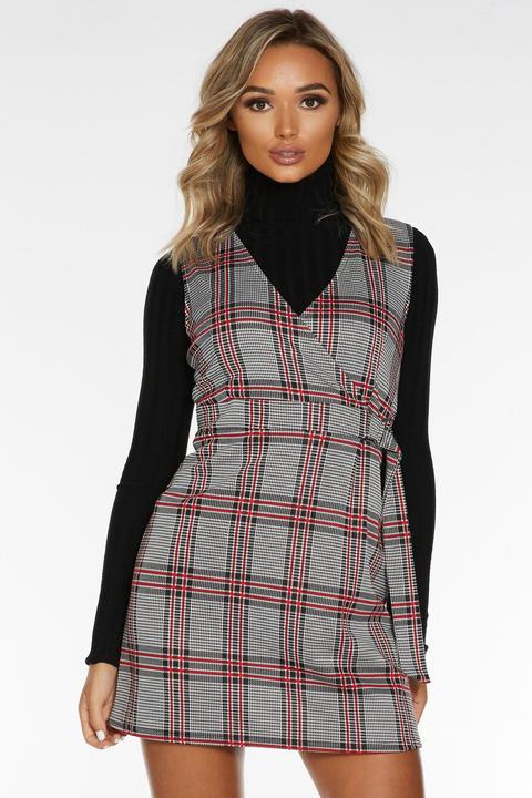 Black White And Red Check Pinafore
