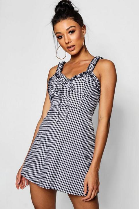 Ruffle Shoulder Gingham Mini Dress