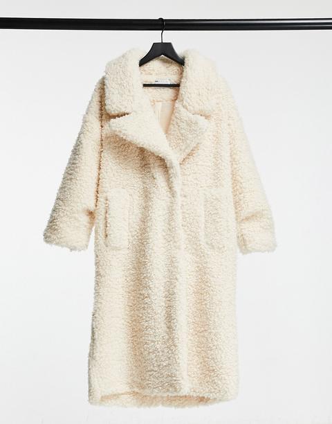 Asos Design Oversized Xl Borg Coat In Cream-white