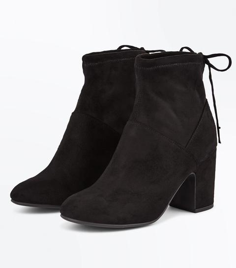 Black Suedette Block Heel Sock Boots