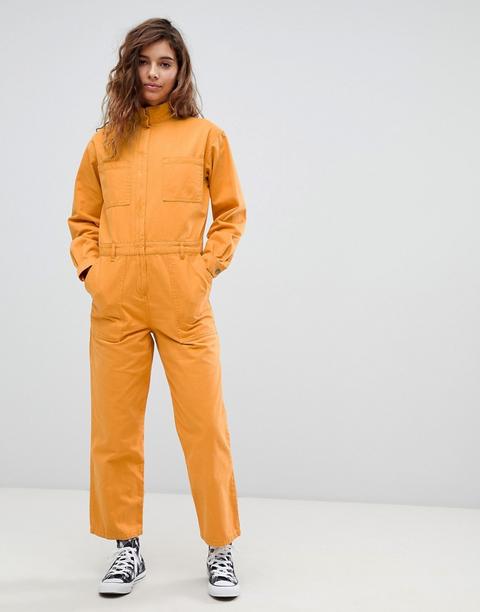 Asos Design Denim Boilersuit In Mustard