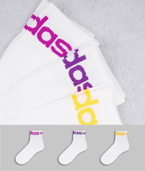 Pack De 3 Pares De Calcetines Deportivos Blancos Con Borde Vuelto Y Logo En Tonos Pastel Adicolor De Adidas Originals