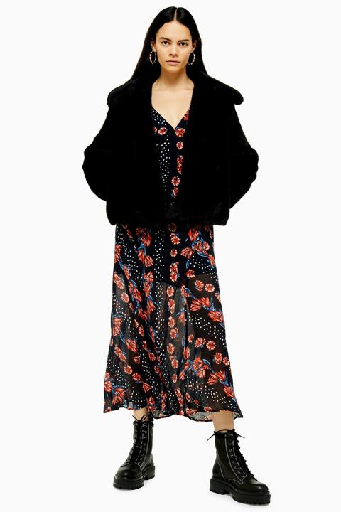 Womens Black Luxe Faux Fur Coat - Black, Black